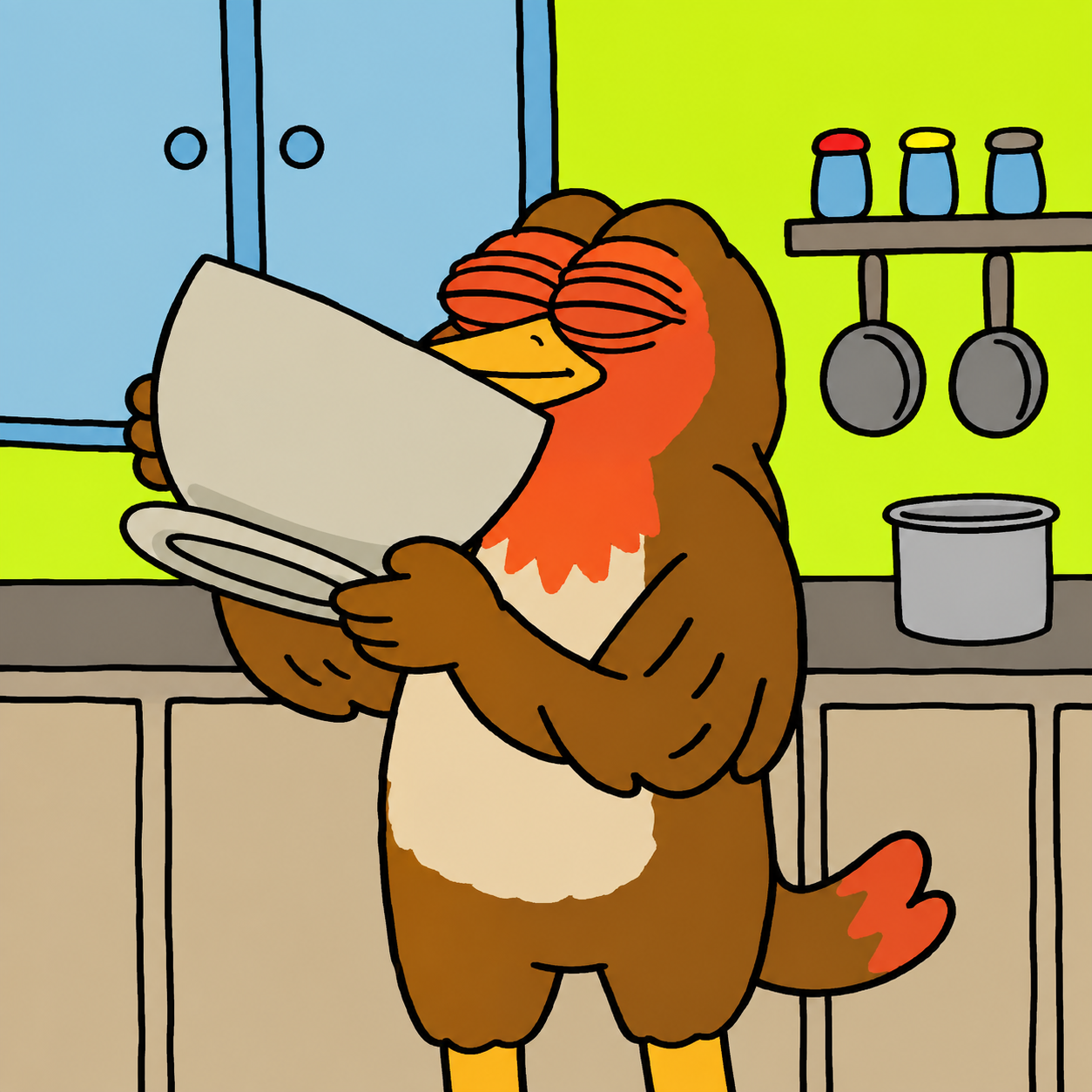 Robino reading the morning paper while cooking